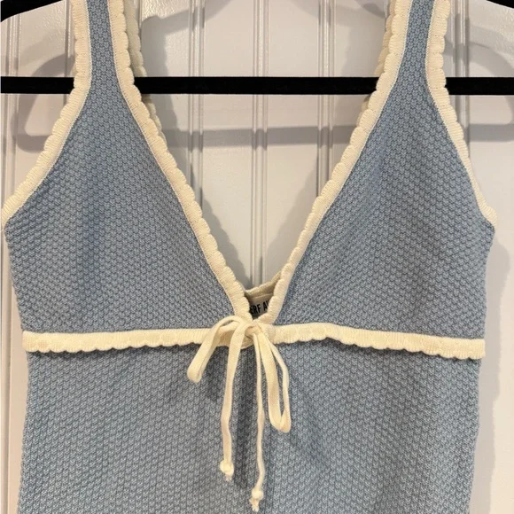 Djerf Avenue Cream and Blue Tie Front Tank Top - Picture 2 of 5